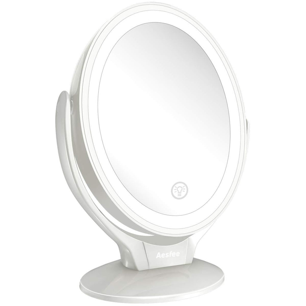 [Australia] - Aesfee LED Lighted Makeup Vanity Mirror Rechargeable,1x/7x Magnification Double Sided 360 Degree Swivel Magnifying Mirror with Dimmable Touch Screen, Portable Tabletop Illuminated Mirrors - White 