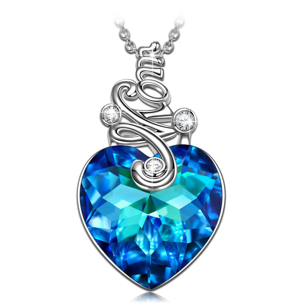 [Australia] - PAULINE&MORGEN ✦ Stay for Love ✦ Christmas Necklace Gifts for Her Love Heart Shaped Necklace for Women Girls with Bermuda Blue Crystal from Swarovski Heart of Ocean Jewelry 