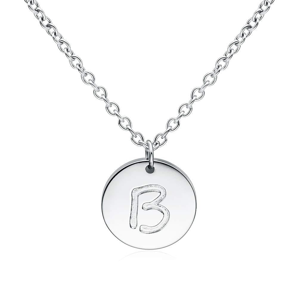 [Australia] - THREE KEYS JEWELRY Stainless Steel Initial Necklaces Gold Silver Tone Alphabet 12mm / 0.47 Inches Tiny Disc Pendant Initial Necklace for Women Girls 12.0 Millimeters B 