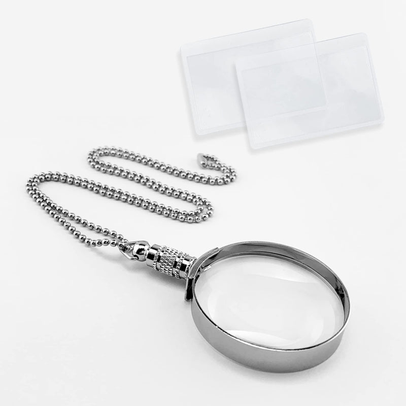 [Australia] - MAGDEPO 3X Necklace Magnifying Glass Stylish Silver Frame Reading Magnifier Pendant Accessories with Card Magnifiers for The Seniors and Elders 