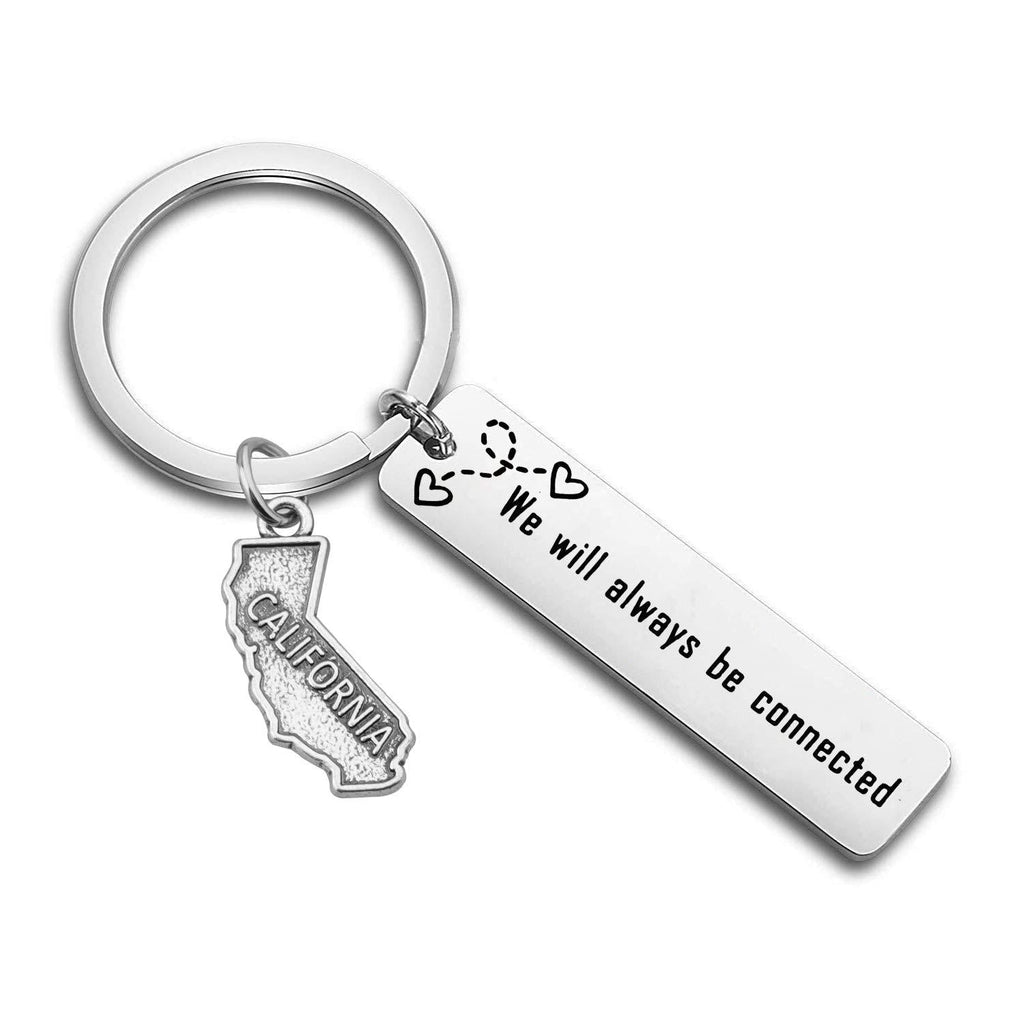 [Australia] - bobauna We Will Always Be Connected USA State Map Keychain Long Distance Relationship Gift for Family Best Friends connected California keychain 