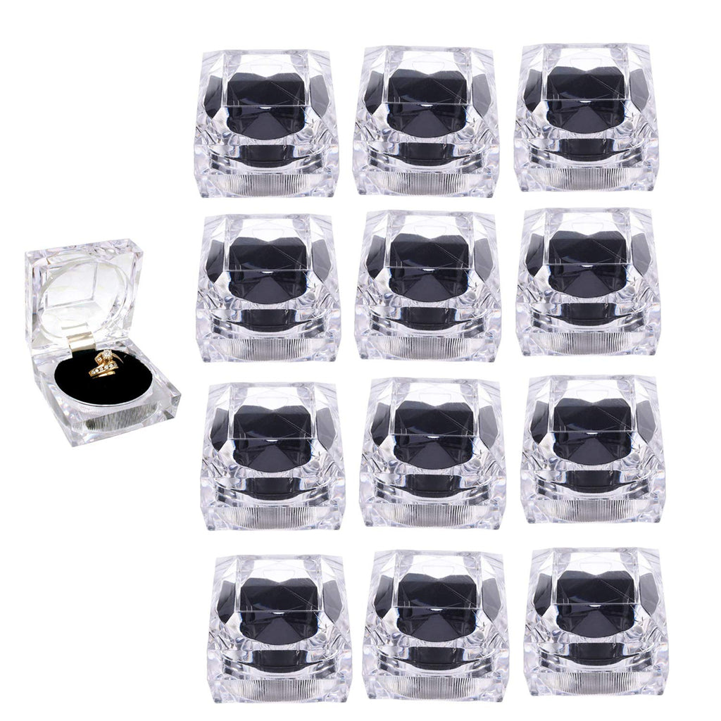 [Australia] - Elepure 12 pcs Clear Crystal Ring Gift Boxes, Earrings Jewelry Storage Box Acrylic Display Organizer Case for All Kinds of Ring Earrings Velvet Insert Black 