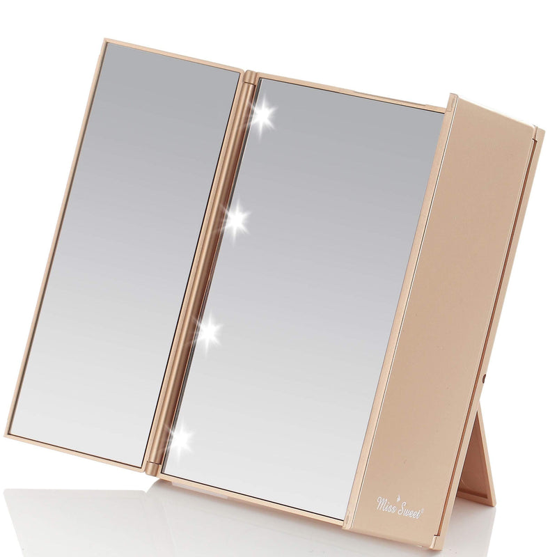 [Australia] - Miss Sweet Compact Mirror Tri-fold Mirror Travel Mirror Around 6inch (Gold) Gold 