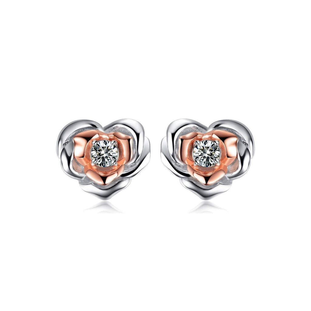 [Australia] - Sterling Silver Butterfly, Rose Flower Stud Earrings Hypoallergenic Jewelry for Women Heart shaped rose flower stud earrings 