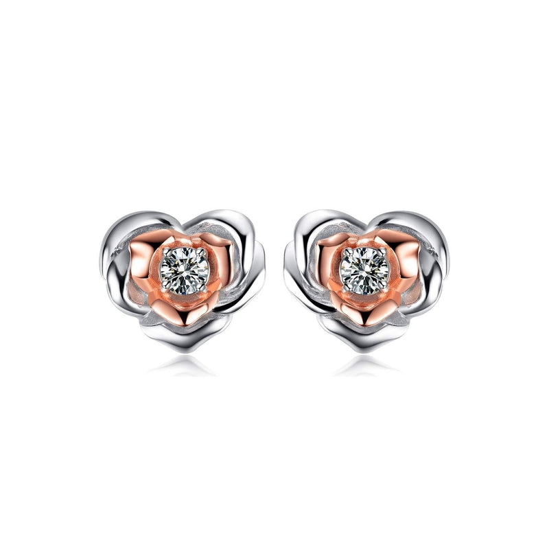 [Australia] - Sterling Silver Butterfly, Rose Flower Stud Earrings Hypoallergenic Jewelry for Women Heart shaped rose flower stud earrings 