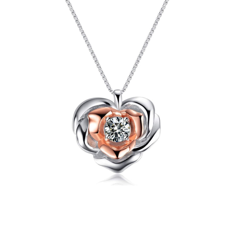 [Australia] - LUHE Sterling Silver Rose Flower, Heartbeat, Double Hearts, Celtic Necklace for Mom Girlfriend Wife Sisters heart shaped rose flower necklace 