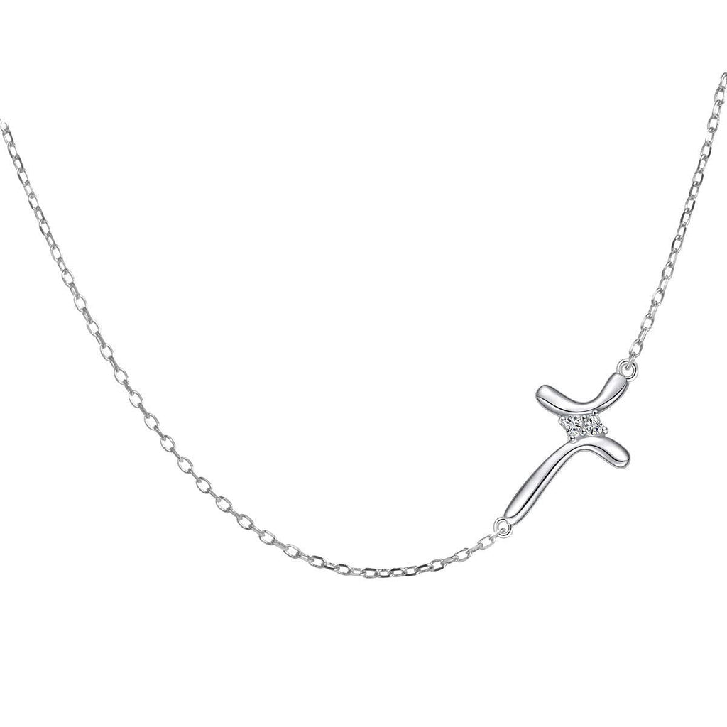 [Australia] - S925 Sterling Silver Jewelry Sideways Cross Choker Necklace 01_Love Heart CZ Cross 