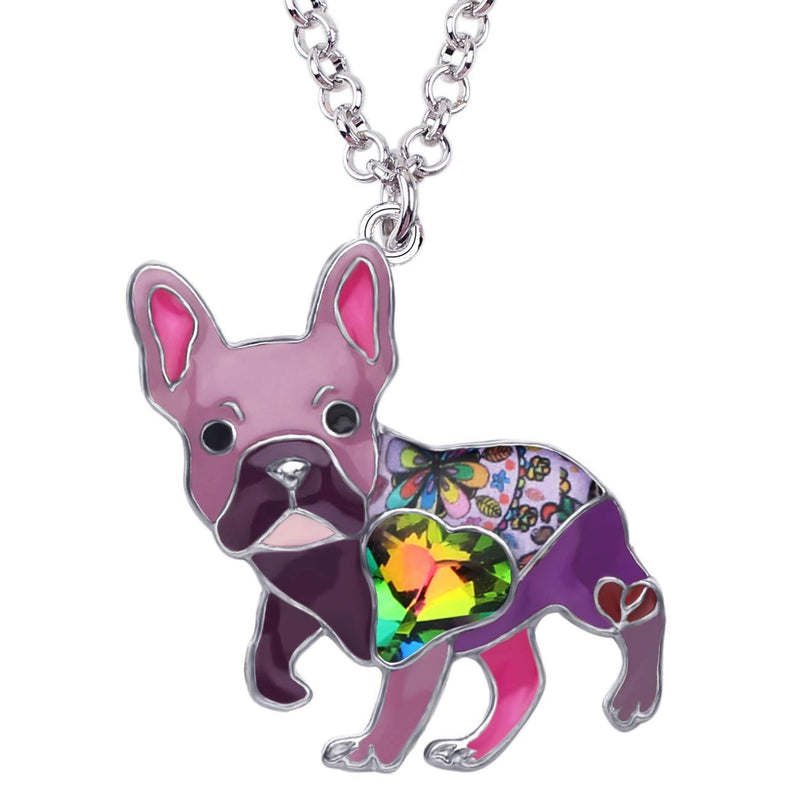 [Australia] - BONSNY Statement Enamel Rhinestone French Bulldog Necklaces Pendant Original Design for Women Kids Jewelry Purple 
