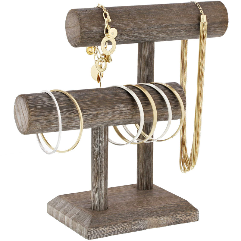 [Australia] - Bright Creations Rustic Wood 2 Tier Jewelry Holder T Bar Display 