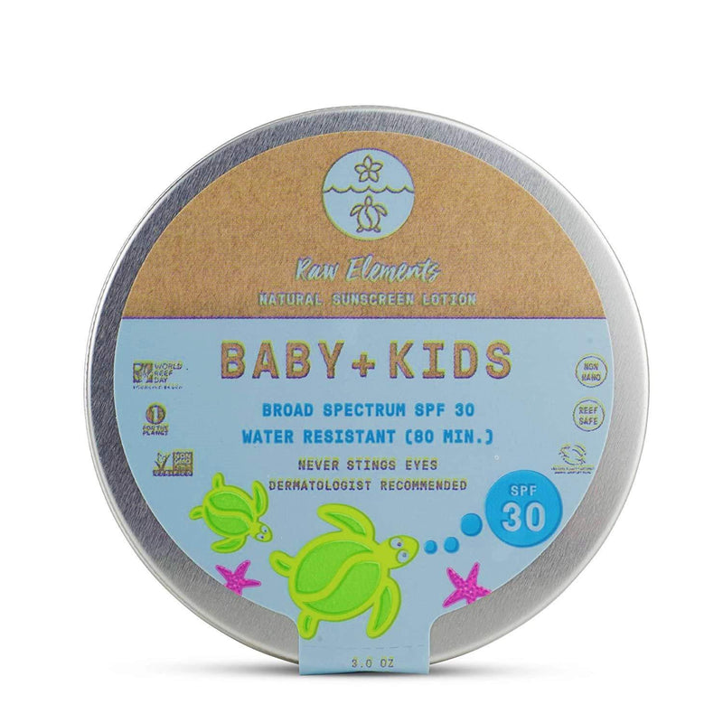 [Australia] - Raw Elements Baby + Kids SPF 30 Organic Sunscreen Lotion Non-Nano Zinc Oxide, Reef-Safe, Cruelty-Free, Gentle and Moisturizing, Zero Waste Tin, 3oz 