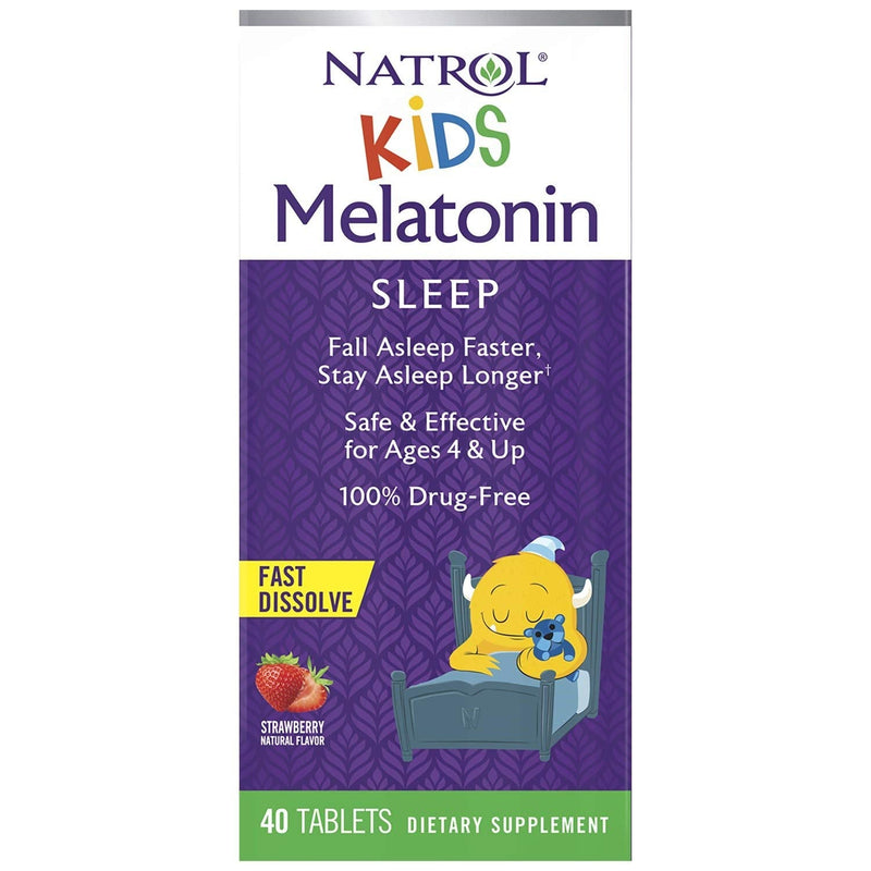 [Australia] - Natrol Kids Melatonin Fast Dissolve Tablets, Helps You Fall Asleep Faster, Stay Asleep Longer, Easy to Take, Dissolves in Mouth, for Ages 4 and Up, Strawberry Flavor, 1mg, 40 Count Fast Dissolve Tablet 