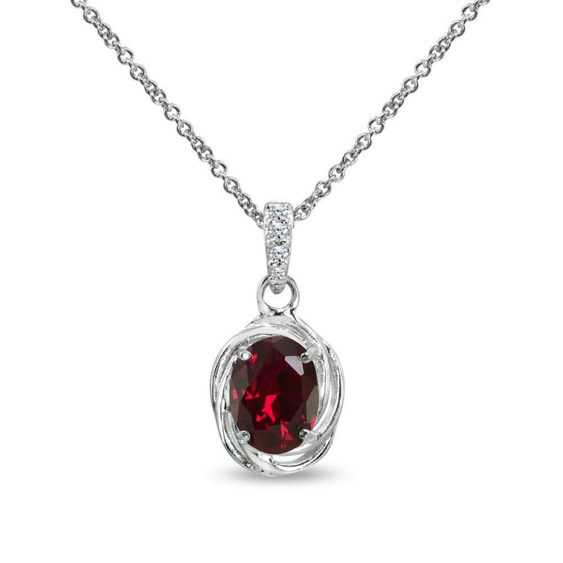 [Australia] - Sterling Silver Genuine or Synthetic Gemstone 8x6mm Oval Love Knot Pendant Necklace Synthetic Ruby 