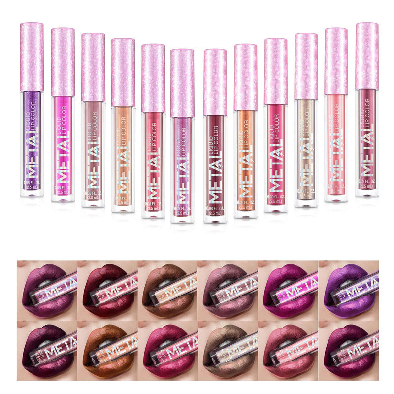 [Australia] - Glitter Shimmer Liquid Lipstick Set 12 Colors Shinning and Long Lasting Waterproof Colourful Lip Gloss Set (12 PCS ) 