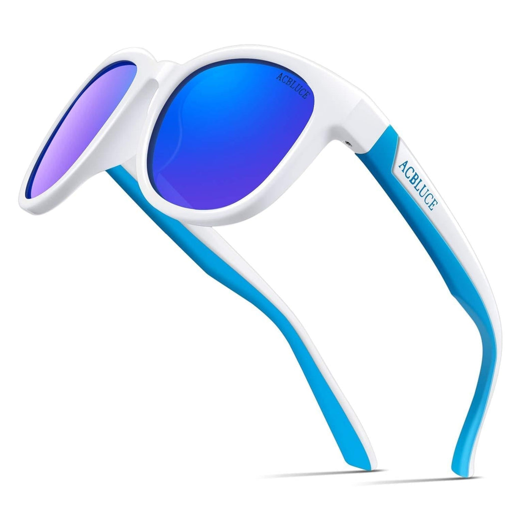 [Australia] - ACBLUCE Kids Polarized Sports Sunglasses TPEE Frame with Adjustable Strap for Boys Girls Age 6-12 A-bright White/Blue Frame|blue Revo Lense 