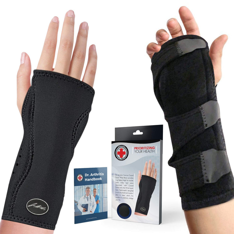 [Australia] - Doctor Developed Premium Carpal Tunnel Night Wrist Brace & Support [Single] (with splint) & Doctor Written Handbook - Fully Adjustable with Comfort Padding & Shaping (Black) Black - Single with Splint 