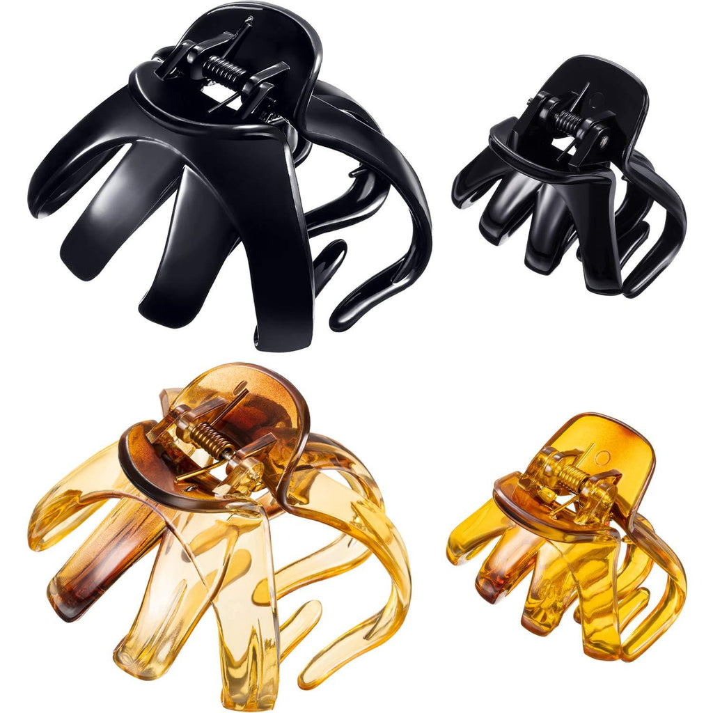 [Australia] - Bememo 4 Pieces Large Grip Octopus Clip Spider Hair Claw Octopus Jaw Hair Claw Clips for Thick Hair (4.5 cm and 8.5 cm, Brown and Black) 4.5 cm and 8.5 cm 