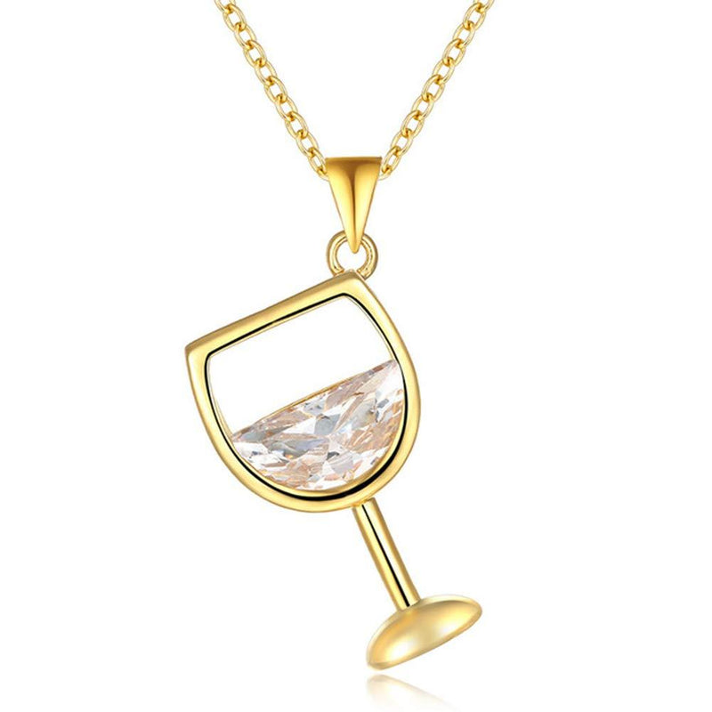 [Australia] - Wine Glass Pendant Necklace,Cubic Zircon Water Drop Cup Clavicle Necklace Gold 