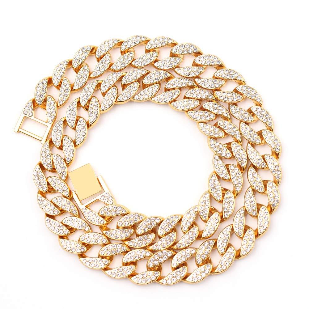 [Australia] - Cuban Link Necklace for Men - Hip Hop Necklace Iced Out with Bling Rhinestones, Fashion Accessory for Hip Hop Lovers Gold 18.0 Inches 