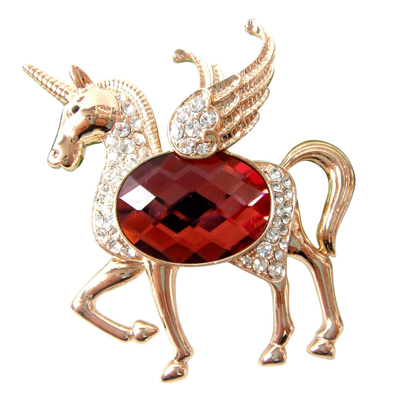 [Australia] - Navachi 18k Gold Plated Zircon Crystal Flying Unicorn Brooch Pin Red 