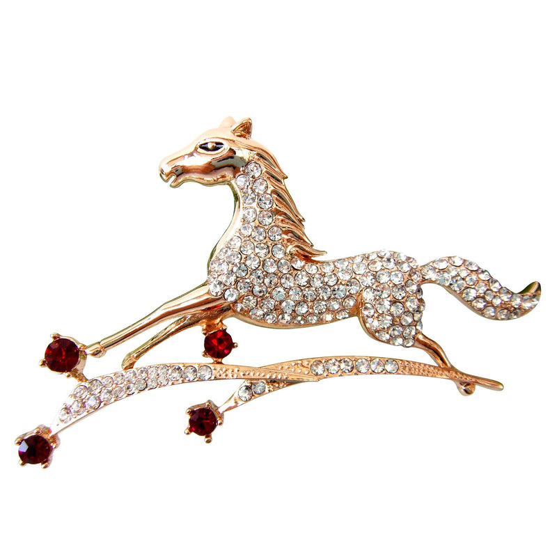[Australia] - Navachi 18k Gold Plated Crystal Galloping Steeds Horse Brooch Pin White 