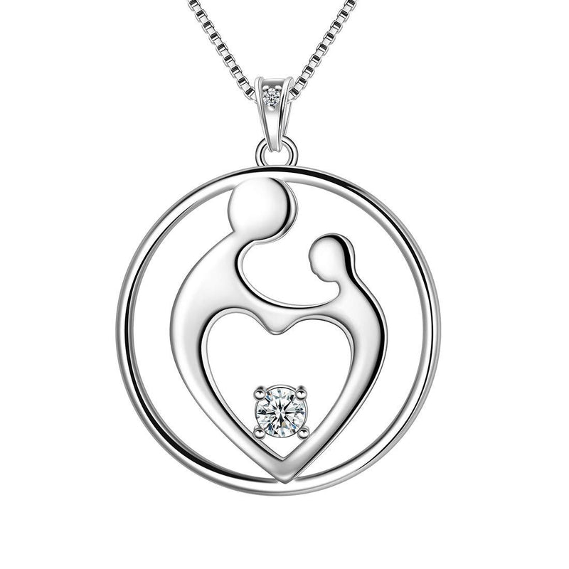 [Australia] - Love Mom Necklace For Mothers 925 Sterling Silver Hearts For Mom Pendant Mother's Day Gift round coin mom and baby 