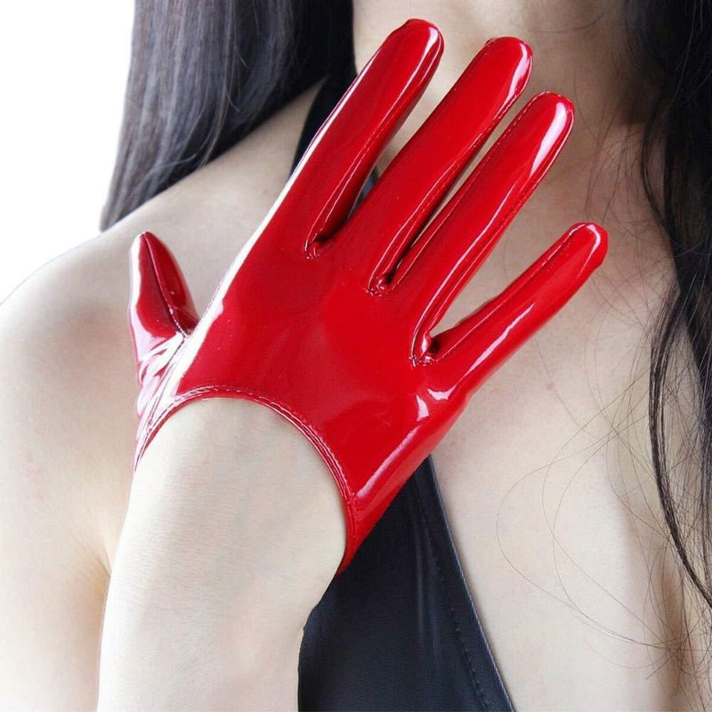 [Australia] - DooWay Fashion Short Latex Dress Gloves for Women Costume Wet Look Faux Patent Leather Red 