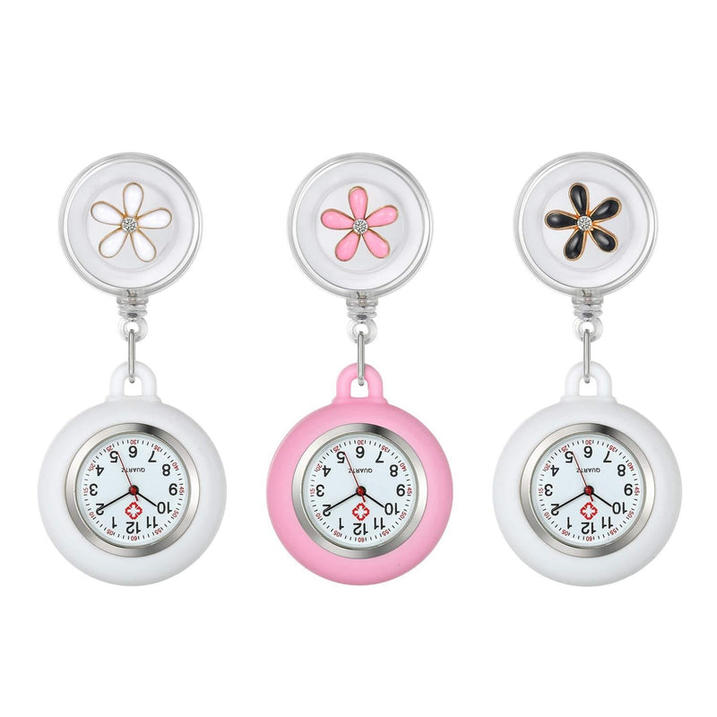 [Australia] - Lancardo Lapel Watch for Nurses Doctors Clip-on Hanging Nurse Watches Cute Leaves Pattern Silicon Cover Badge Stethoscope Retractable Fob Watch pack of 3 