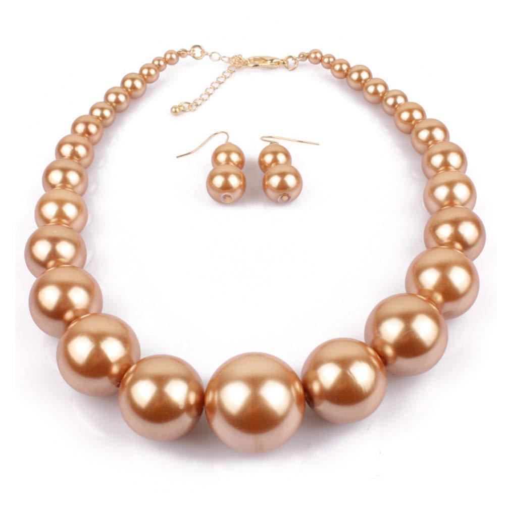 [Australia] - HSQYJ Simple Large Big Simulated Pearl Statement Necklace Earring Set Faux Big Pearl Choker Drop Dangle Hook Earring Fashion Costume Jewelry for Girl Women Lady Brown 