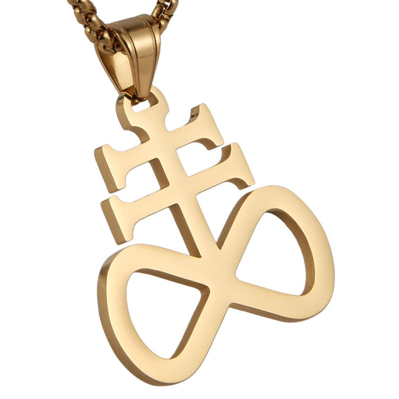 [Australia] - HZMAN Unisex Stainless Steel Church of Satan Satanic Leviathan Cross Pendant Necklace,Religions Jewelry Gold 