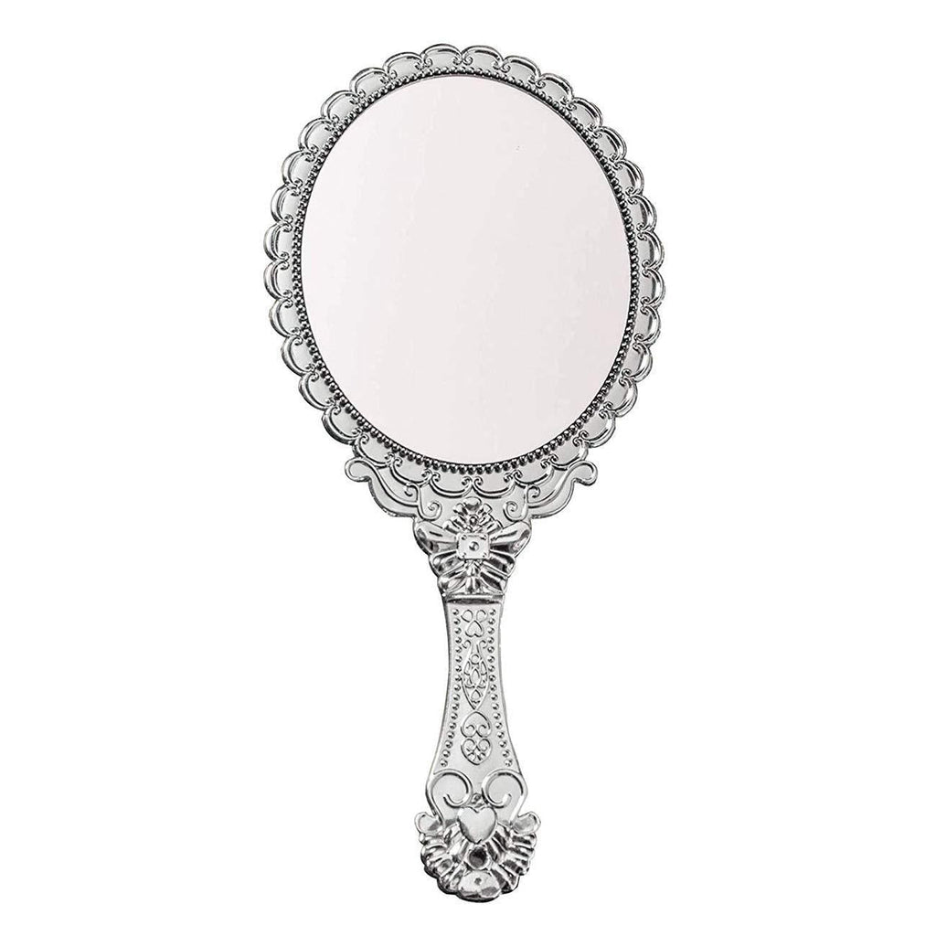 [Australia] - BAOZOON Handheld Mirror with Handle Vintage Compact for Personal Makeup Vanity Travel Skin Care Salon Hand Held Mirror 9.8x4.5in (Silver) Silver 