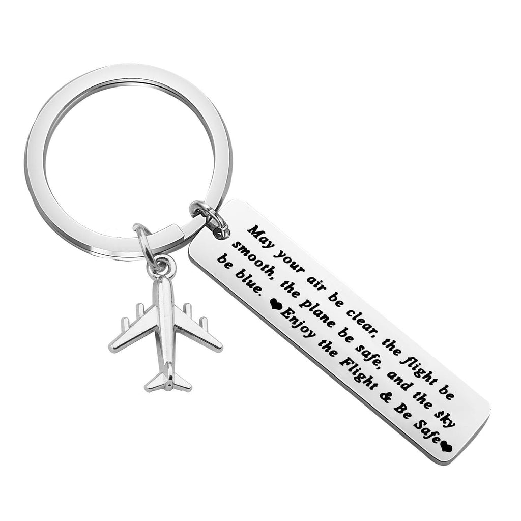 [Australia] - FUSTMW Pilot Gift Flight Attendant Gift Fly Safe Keychain Traveling Gifts May Your Air Be Clear The Flight Be Smooth The Plane Be Safe Airplane Jewelry silver 