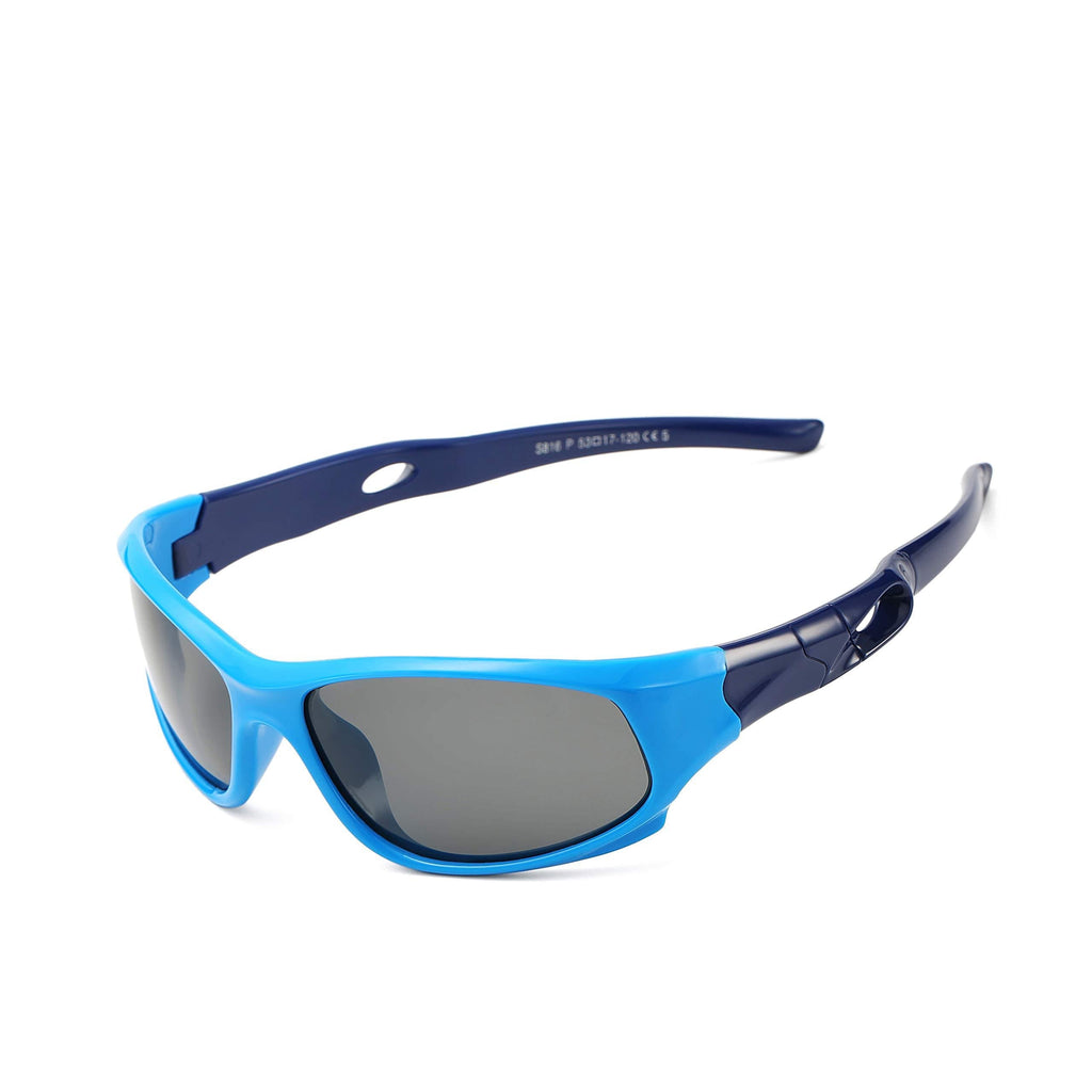 [Australia] - AZORB Sports Polarized Kids Sunglasses TPEE Rubber Flexible Frame for Children Age 3-10 A01 Blue/Dark Blue 