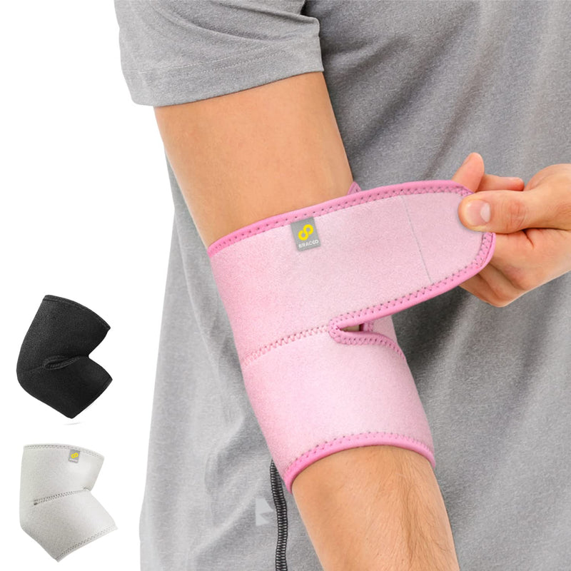 [Australia] - Bracoo Elbow Brace, Reversible Neoprene Support Wrap for Joint, Arthritis Pain Relief, Tendonitis, Sports Injury Recovery, ES10, 1 Count (Pink) Pink 