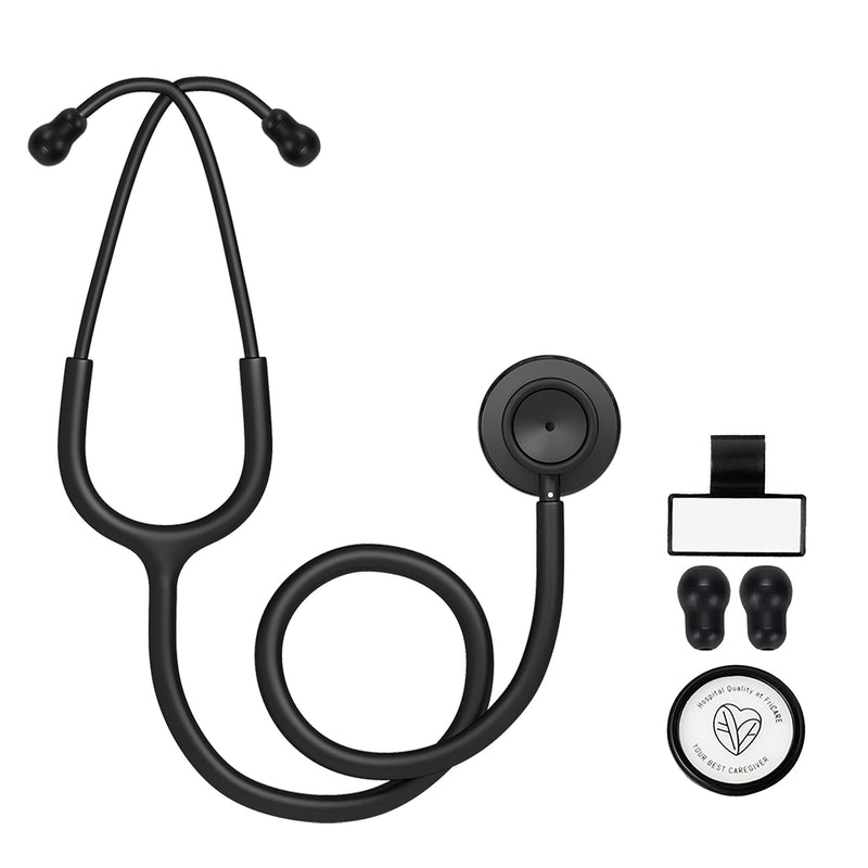[Australia] - FriCARE Lightweight Dual Head Stethoscope for Medical Professionals Doctors, Aluminum Chestpiece and Headset (Black) Black 