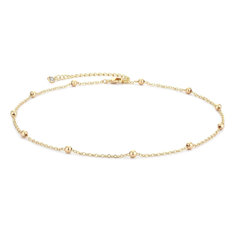 [Australia] - Gold Dainty Heart/Pearl/Cross Choker Necklace,14K Gold Plated Tiny Delicate Bead Link Wave Chain Minimalist Choker Necklace for Women bead GD 