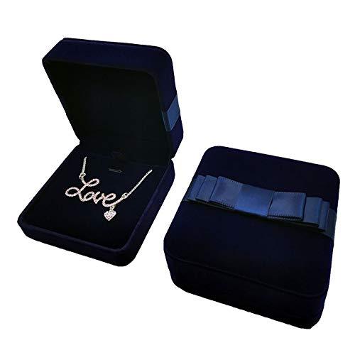 [Australia] - Bearda Velvet Necklace Gift Box - Navy Jewelry Organizer Pendant Brooch Storage Case with Elegant Silk Box for Wedding, Engagement, Christmas (Necklace Box) Necklace Box 