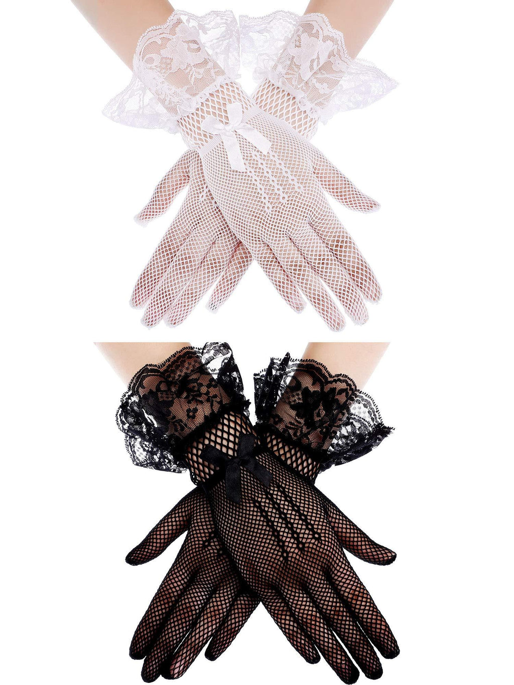 [Australia] - Women's Lace Gloves Floral Gloves Fingerless Gloves Sun Protection Gloves for Wedding Party (Color Set 3) 