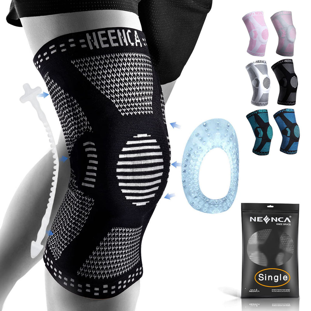 [Australia] - NEENCA Professional Knee Brace, Compression Knee Sleeve with Patella Gel Pad & Side Stabilizers, Knee Support Bandage for Pain Relief, Medical Knee Pad for Running, Workout, Arthritis, Joint Recovery Medium Black 