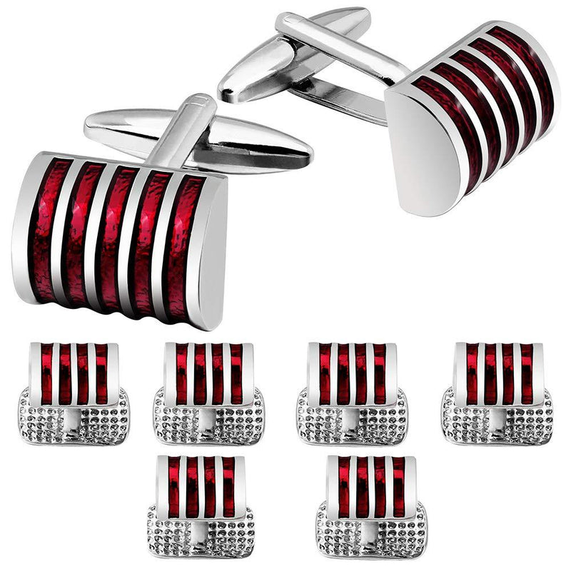 [Australia] - HAWSON Graceful Enamel Tuxedo Cufflinks and Studs Set for Wedding Accessories 2+6 Red 