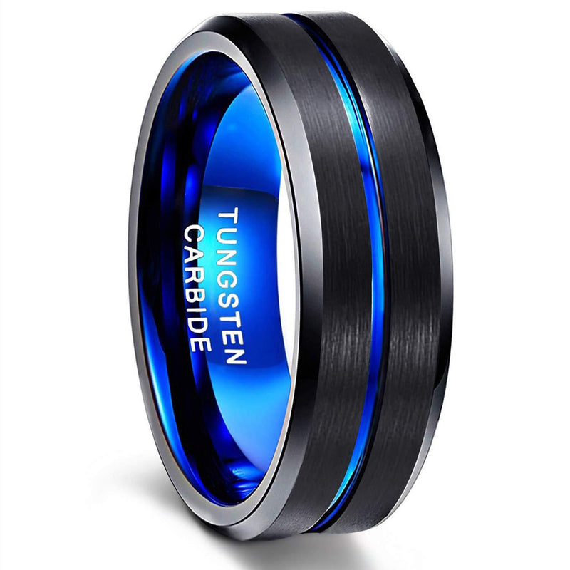 [Australia] - Greenpod Mens Tungsten Ring Wedding Band 8mm 10mm Engraved I Love You Thin Blue/Rose Gold/Black Centre Groove Comfort Fit Size 6-17 8mm Black Blue 