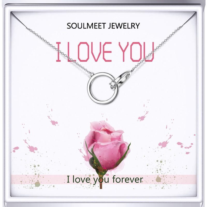 [Australia] - SOULMEET Love Necklace 925 Sterling Silver Jewelry for Women, Love Knot/Interlocking Wedding Rings Necklace, Anniversary Valentine's Day Birthday Promise for Her double rings 