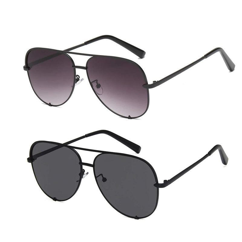 [Australia] - SORVINO Aviator Sunglasses for Women Classic Oversized Sun Glasses UV400 Protection 2pack-black+fade 