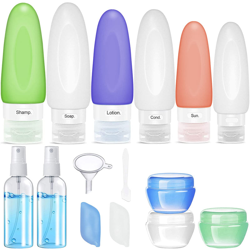 [Australia] - 16 Pcs Silicone Travel Bottle Set, Silicone Bottle Container Spray Bottles Cream Jars Leak-proof Cosmetic Toiletry Travel Containers with Optional Tag Green+Blue+Red+White1 