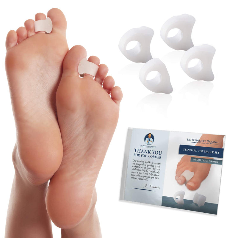 [Australia] - Dr. Frederick's Original Toe Spacers for Bunions - 4 Pieces - Temporary Bunion Corrector - Soft Gel Bunion Splint Toe Separators - Fast Bunion Relief - Wear with Shoes - Women & Men 