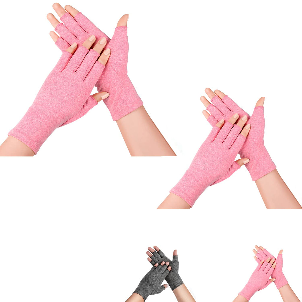 [Australia] - supregear Arthritis Gloves, Rheumatoid Arthritis Compression Gloves for Pain Relief Gaming Typing Fingerless Gloves, 2 Pairs Pink Medium (4 Count) 