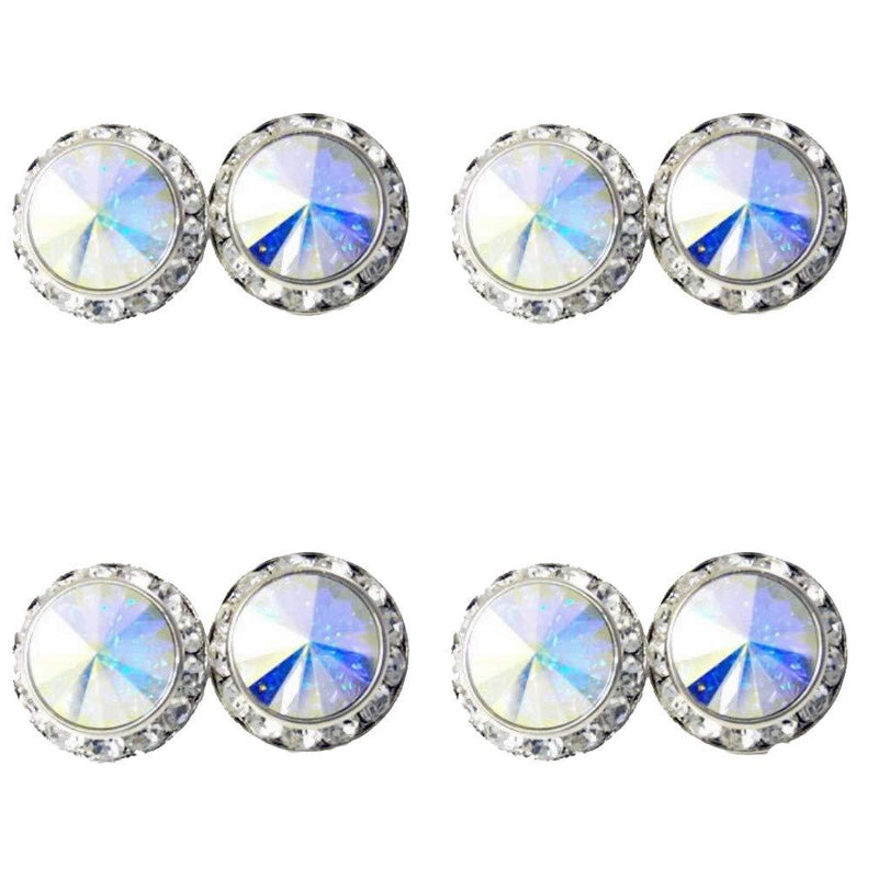 [Australia] - 4 Pairs 15mm Rhinestone Round Shaped Acrylic Stone Inside Crystal Ear Studs for Dance Competitions Stage Performance Bridal Party Earrings Jewelry AB 