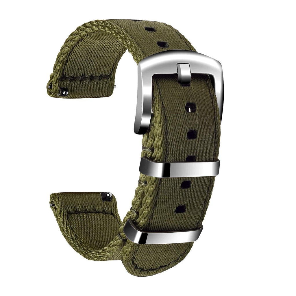 [Australia] - Ullchro Nylon Watch Strap Replacement Canvas Watch Band Military Army Men Women - 18mm, 20mm, 22mm, 24mm Watch Bracelet with Stainless Steel Silver Buckle Army Green 