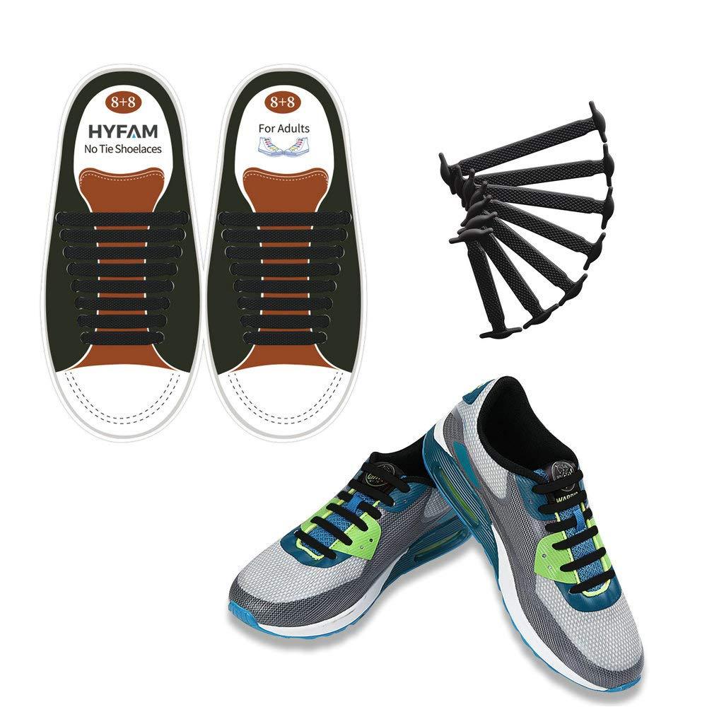 [Australia] - HYFAM No Tie Shoelaces for Kids/Adults, Waterproof Elastic Silicone Tieless Shoe Laces for Sneakers Board Shoes Casual Shoes Adult Size Adult Size Black 