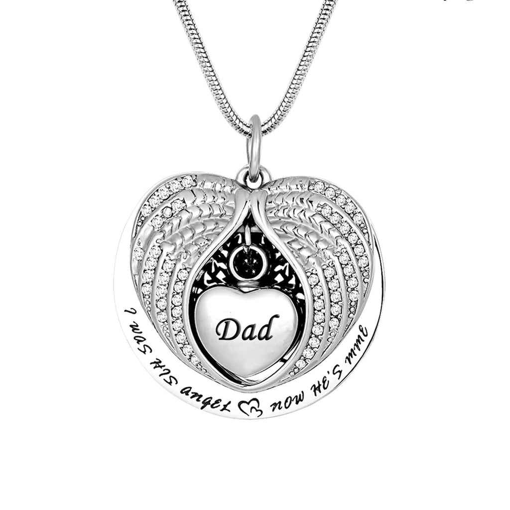 [Australia] - Unisex Angel Wing Memorial Keepsake Ashes Urn Pendant Necklace,God has you in his arms I have you in my heart Dad 