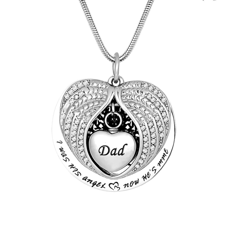 [Australia] - Unisex Angel Wing Memorial Keepsake Ashes Urn Pendant Necklace,God has you in his arms I have you in my heart Dad 